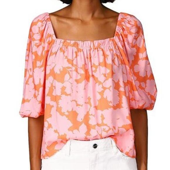 Sanctuary Pink Orange Floral Square Neck Peasant Top size 2X - Picture 8 of 11